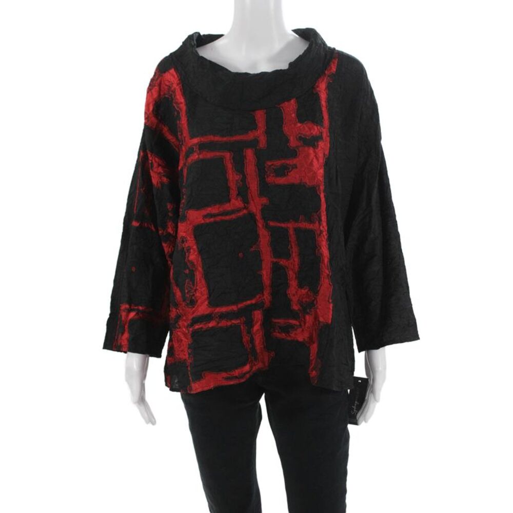 Sydney Women Black Viscose Polyester Mock Neck Tunic Blouse 3/4 Sleeve Size XL